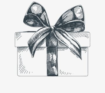 手绘黑白带蝴蝶结礼盒免抠