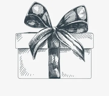 手绘黑白带蝴蝶结礼盒免抠