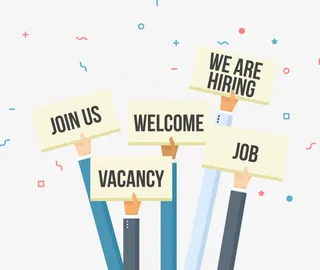 欢呼雀跃的手举招聘牌子免抠