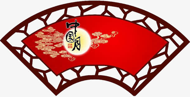 中秋节古典扇形吊牌免抠