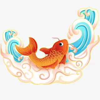 国风插画云端鱼免抠
