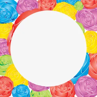 卡通彩色玫瑰图案边框免抠