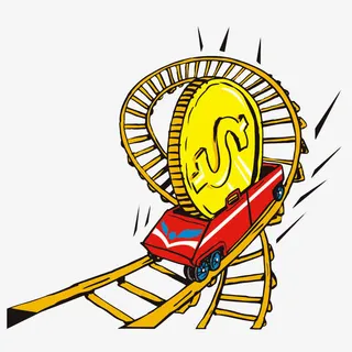 卡通手绘金币云霄飞车过山车免抠