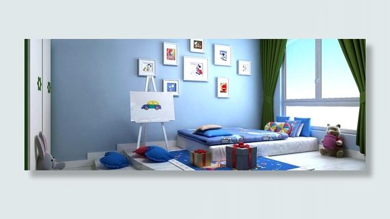 室内场景简约清新蓝色海报背景高清