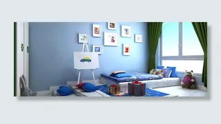 室内场景简约清新蓝色海报背景高清