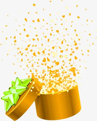 手绘黄色爱心礼盒装饰免抠