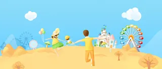 春天出游卡通亲子游乐园蓝banner高清