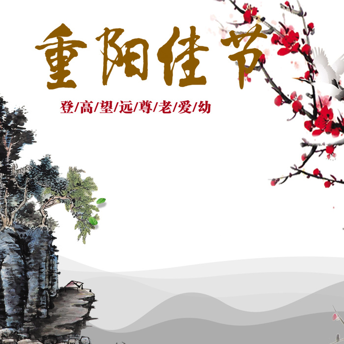 淡雅山崖梅花重阳节背景图高清