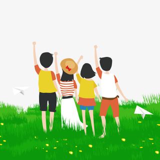 绿色清新卡通装饰孩童设计图免抠