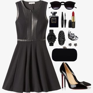 黑色帅气性感无袖连衣裙穿搭免抠