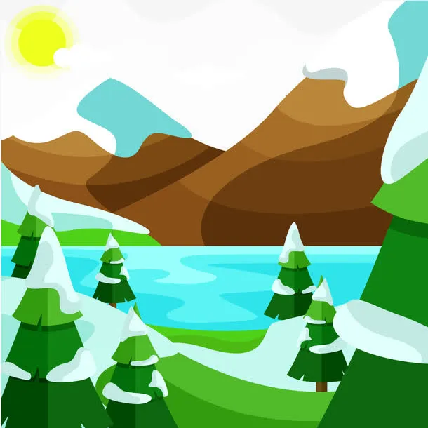 矢量山水风景插画免抠