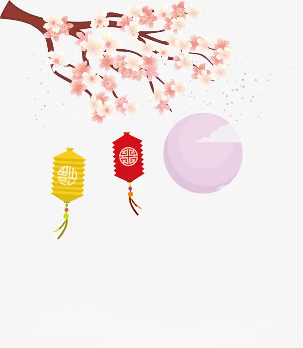 粉红色桃花树枝月亮免抠