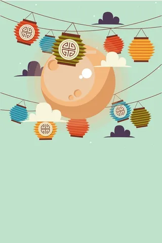 扁平悬挂灯笼绿色简约大气背景高清