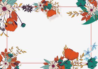 手绘小清新花叶边框免抠