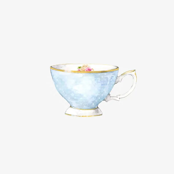 下午茶欧美手绘茶杯免抠