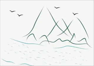 山水线条画免抠