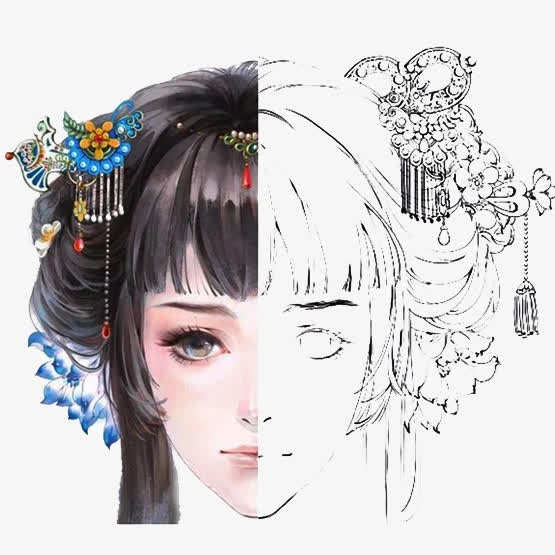 水彩素描人物对比图免抠