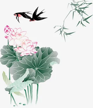 荷花燕子竹子免抠