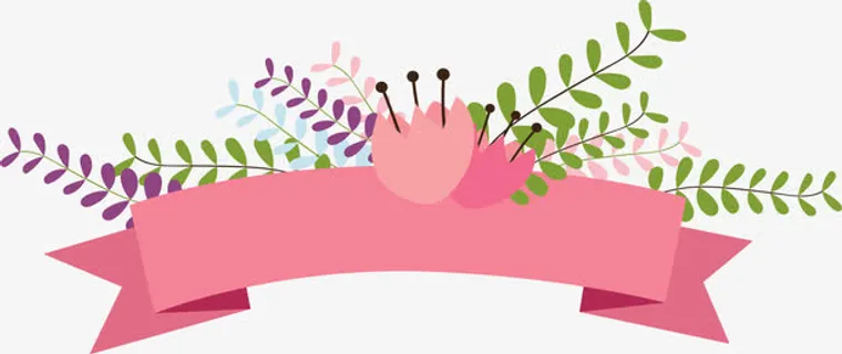粉色丝带新年标题框免抠
