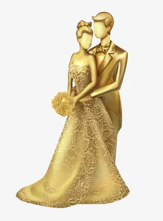 金色新郎新娘立体插画免抠