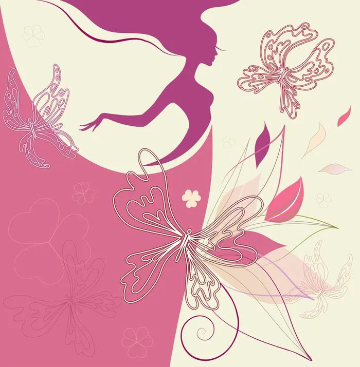 矢量淡雅美女人物剪影背景素材高清
