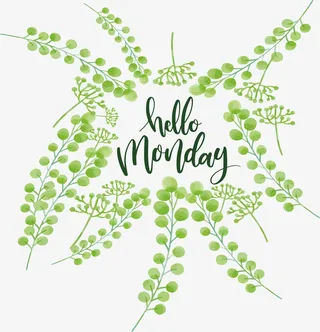 绿色手绘树枝花纹免抠