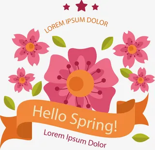 矢量手绘春天花朵海报免抠