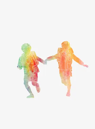 背书包的学生人物彩色剪影免抠