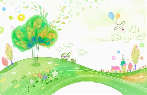 手绘卡通城镇背景素材高清