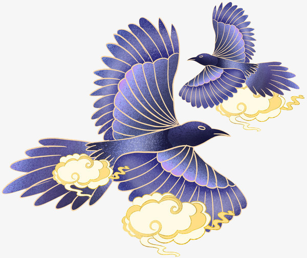 中国风手绘七夕喜鹊免抠