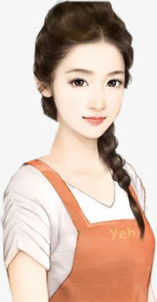 手绘扎辫子美女免抠