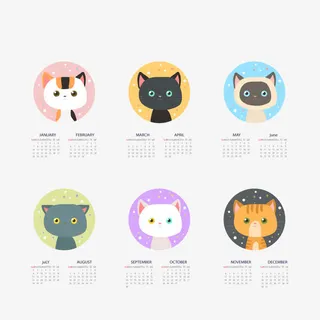 年可爱猫咪年历卡片矢量图免抠