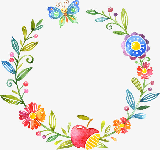手绘卡通花环免抠