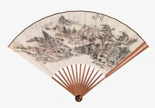 山水画的扇子免抠