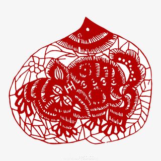 春节红纸剪影福字免抠