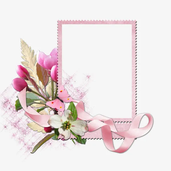 粉红花边完整边框免抠