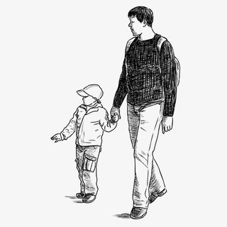 爸爸接儿子放学绘画图免抠