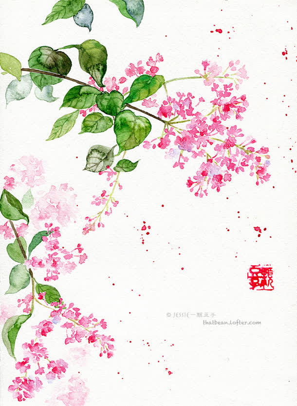 绚丽手绘绿叶花朵水彩插画免抠背景卡通/手绘元素