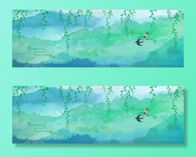 二十四节气立春绿色文艺清新banner高清卡通手绘背景