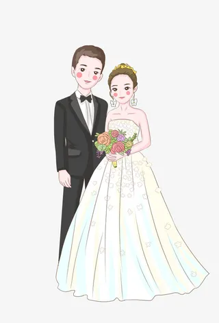 新郎新娘手绘头像免抠