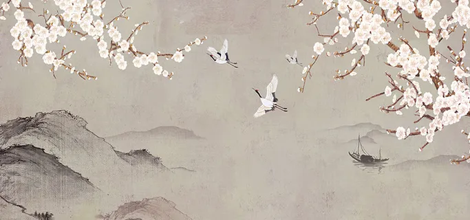 新中式手绘花鸟背景高清