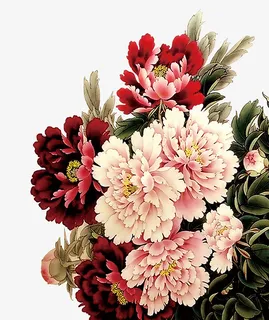 国画彩色水墨画牡丹花免抠