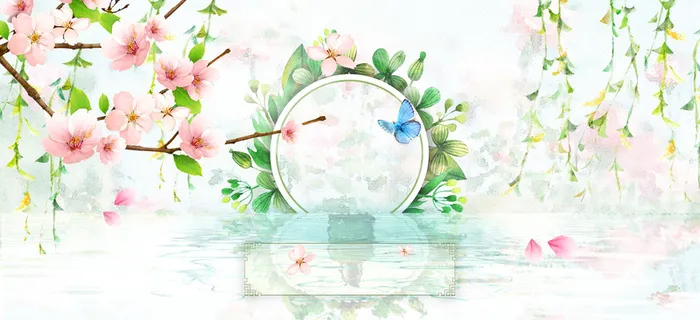 清新唯美古风桃花节化妆品春天海报高清