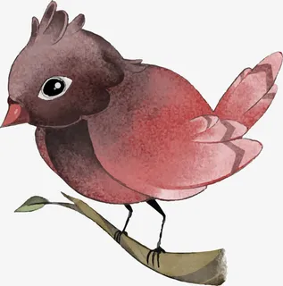 红色水彩春天小鸟免抠