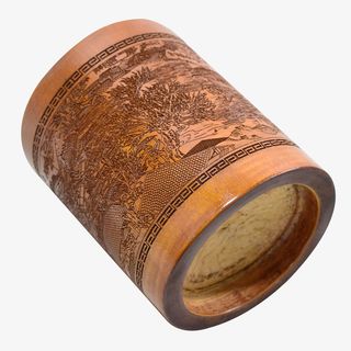 仿古竹雕刻笔筒清明上河图毛笔笔免抠