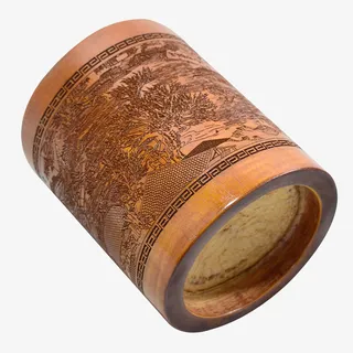 仿古竹雕刻笔筒清明上河图毛笔笔免抠