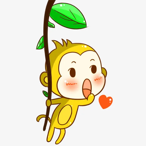 卡通小猴子树藤装饰图案免抠