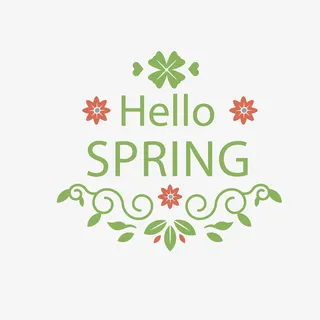 绿色你好春天春天标签免抠