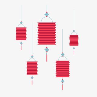 红色的创意剪纸风格灯笼装饰免抠