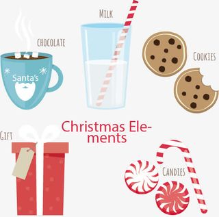 矢量手绘食物和圣诞礼物免抠